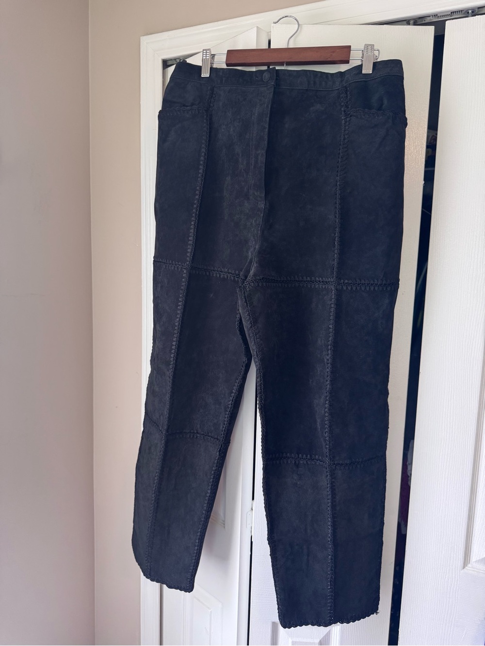 Vintage CBO New York Patchwork Suede Leather Pants Crochet Trim Plus Size 1X